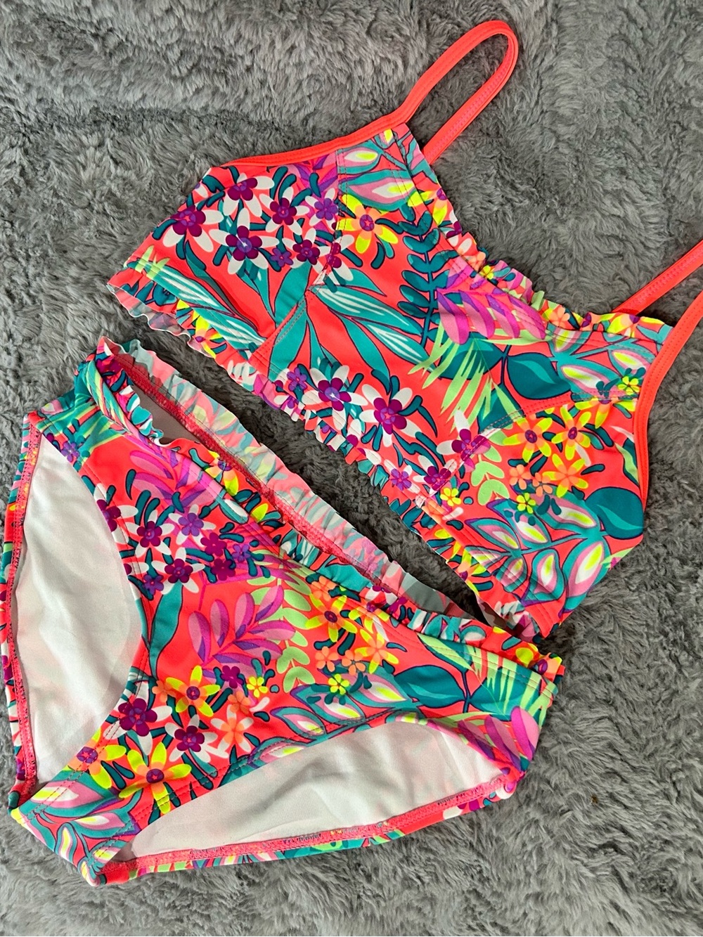 Xhilaration Girls' Coral Multi Floral Two-Piece Swim Set